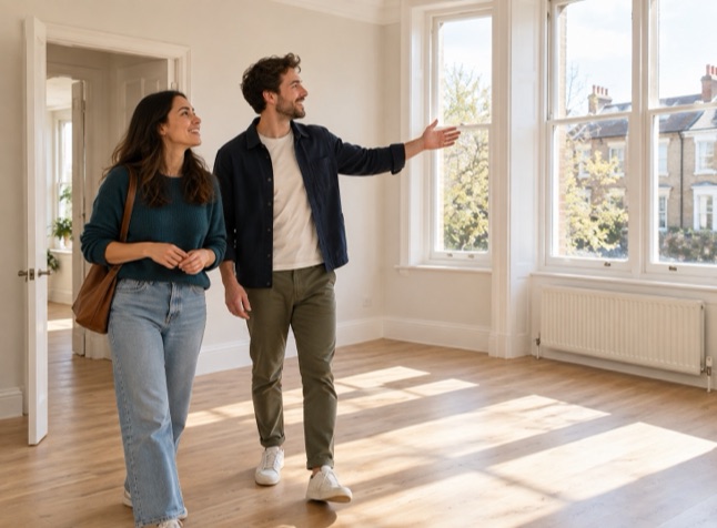 First-time buyers looking round an empty flat